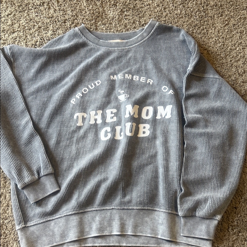 The Mom Club Ribbed Sweatshirt in Dusty Blue Oversized
